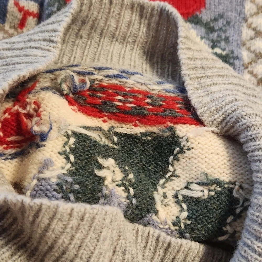 Orvis Winter Intarsia Gray Wool Cardinal Birds Moose Snowflakes Sweater Sz M